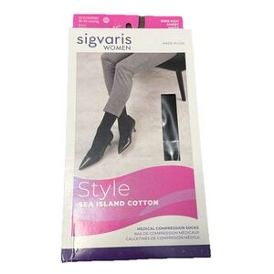 Sigvaris Women Sea Island Cotton Compression Socks 20-30 mmHg SS Knee High Black